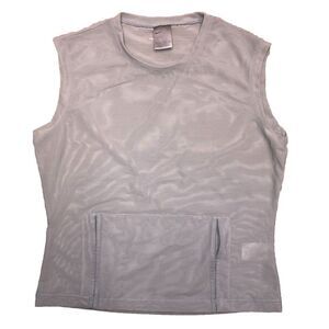 Nike Vtg Y2K Youth Girls L (12-14)  Women's M Mesh Tank Top Gray‎ Pocket Sheer